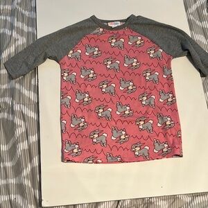 LuLaRoe Gray and Pink Long Sleeve Tee with Crew Neck